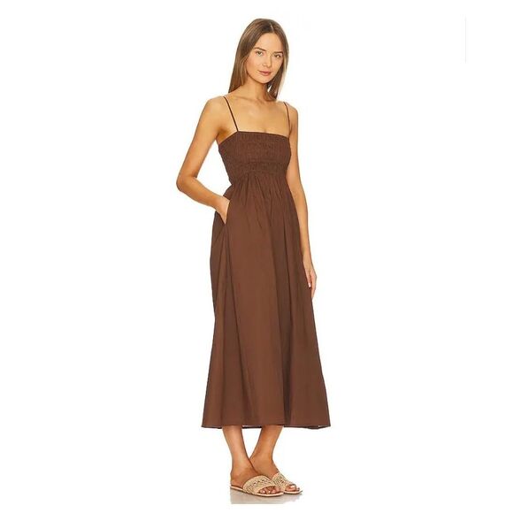 Faithfull the Brand Marieka Midi Dress M in Chocolate - Picture 2 of 12